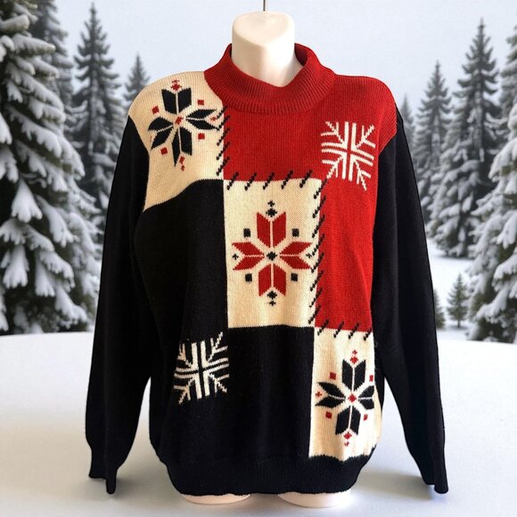 Alfred Dunner Sweaters - Vintage Alfred Dunner Snowflake Colorblock Sweater | Size L